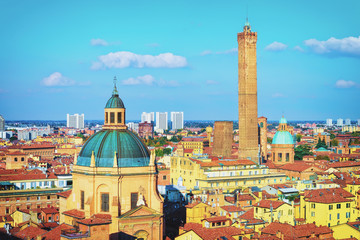 Panoramic view on old city center of Bologna