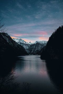Sunset mountaint moment in the alps at K&ouml;nigssee in 