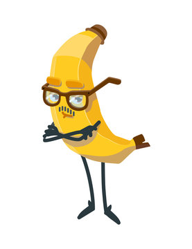 cute cartoon banana with glasses. cheerful fruit on a white background