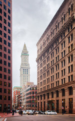 Fototapeta premium Custom House Tower on State Street in downtown Boston