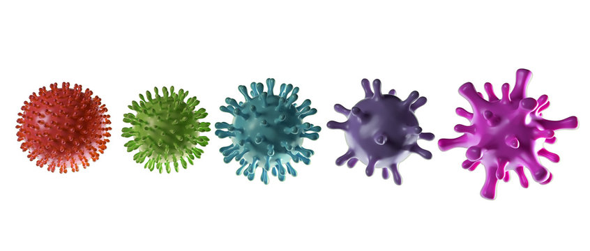 few types of cell body viruses isolated on white  3d illustration