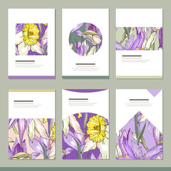 Set with six floral romantic templates. Narcissus and crocus