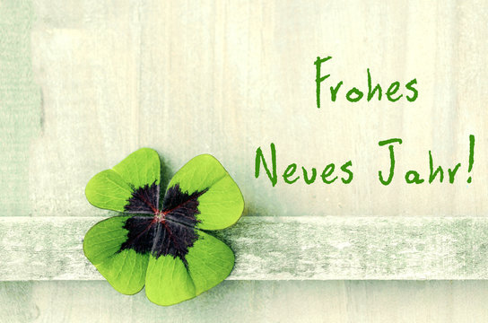 Frohes Neues Jahr, Kleeblatt mit Text - Happy New Year, clover with text