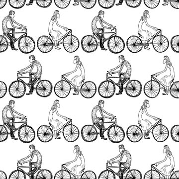 Pattern of the young people riding the bicycles