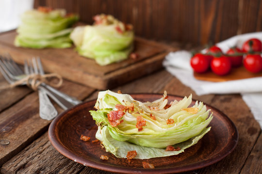 Baked cabbage with bacon and garlic