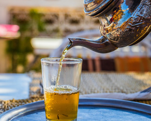 Moroccan whiskey of mint tea with sugar