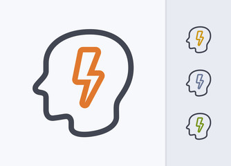 Head & Lightning Bolt - Pastel Imprint Icons. A professional, pixel-aligned icon.