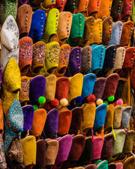 Colorful shoes on display for sale in Morocco