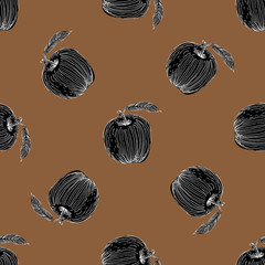 Black apple hand drawn pattern on brown background