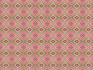 ornament painted with watercolor, geometric pattern of rhombus with lines of pink, red, brown colors