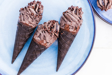 Double Chocolate Ice Creams with Black Waffle Cones