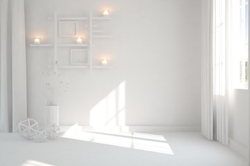 Fototapeta premium White empty room. Scandinavian interior design. 3D illustration