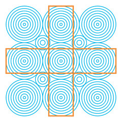 Optical illusion, colorful blocks, different shapes