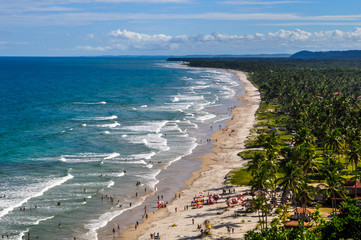 Beautiful aerial view of a beach in Serra Grande viewpoint, a city located between Ilheus and Itacare, ou the south shore of Bahia, Brazil