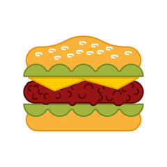 Burger isolated. Cartoon Hamburger on white bacground. Vector illustration