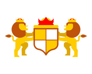 Lion and Shield heraldic symbol. Leo Sign Animal for coat of arms. Vector illustration