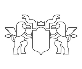 Griffin and Shield heraldic symbol. Sign Animal for coat of arms. Vector illustration