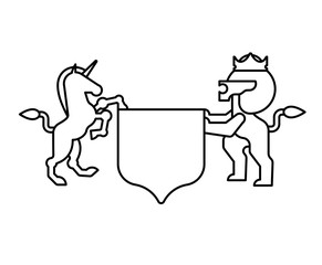 Lion and Unicorn Shield heraldic symbol. Sign Animal for coat of arms. Vector illustration