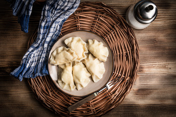 Homemade dumplings with cheese.