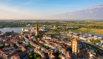 aerial view of the city rostock - baltic sea 