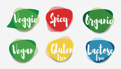 Vegan veggie spicy organic gluten free and lactose free icons vector.