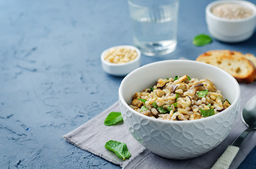 Roasted eggplant pine nuts mint barley salad