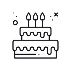 Wedding cake with heart topper line icon. Wedding sign and symbol. Pie dessert. Happy birthday. Vector illustration. Congratulation.