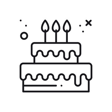 Wedding cake with heart topper line icon. Wedding sign and symbol. Pie dessert. Happy birthday. Vector illustration. Congratulation.