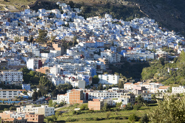 view to old blue city in Morocco