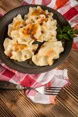 Fried dumplings (pierogi) with meat.