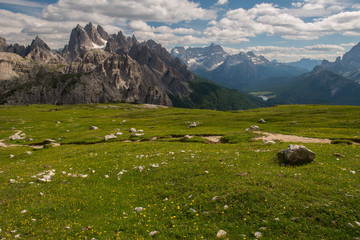 Fototapeta na wymiar Trekking in Tre Cime National Park, Dolomites