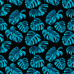Fototapeta na wymiar Vector tropical leaves summer seamless pattern