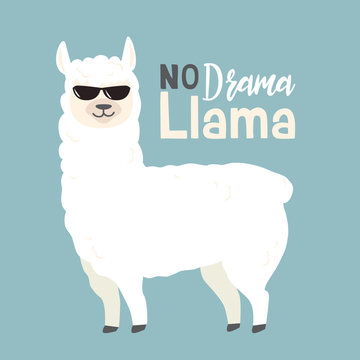 Cute cartoon llama vector design with No drama llama motivational quote
