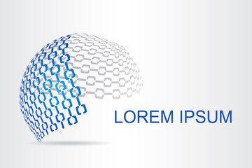  Abstract technology logo stylized spherical surface with abstract shapes.