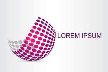 Fototapeta premium Abstract technology logo stylized spherical surface with abstract shapes.