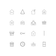 Buildings And Constructions linear thin icons set. Outlined simple vector icons