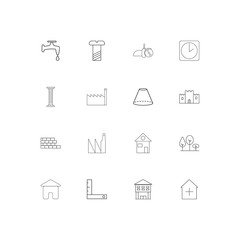 Buildings And Constructions linear thin icons set. Outlined simple vector icons