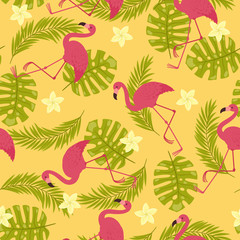 Flamingos exotic seamless pattern