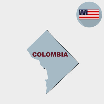 Map of the U.S. District of Columbia. Flag, state name.