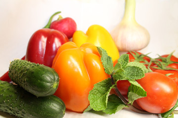 Large collection fruits and vegetables. Healthy foods. Top view