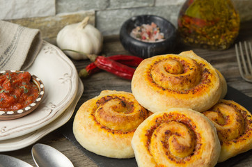 Homemade pizza rolls with mozzarella cheese. Pizza rolls