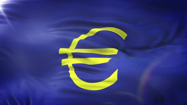 EURO SIGN flag waving on sun. Seamless loop with highly detailed fabric texture. Loop ready in 4k resolution.
