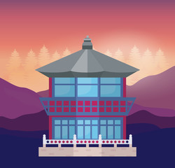 Obraz premium South korea design with traditional and iconic building over landscape background, colorful design. vector illustration