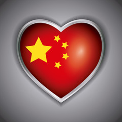 china flag in heart shape design over gray background, colorful design. vector illustration