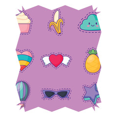 abstract frame with fruits and hearts pattern over white background, colorful design. vector illustration