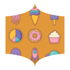 decorative frame with donuts and ice creams pattern over white background, colorful design. vector illustration