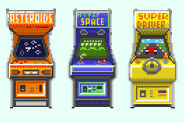 A set of pixel old gaming machines