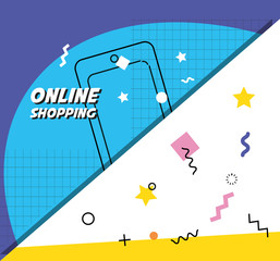 shopping cart with smartphone on line vector illustration design