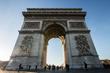Fototapeta na wymiar Tourists Gathered at the Arc De Triomphe Monument in Paris, France