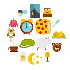 Sleep icons set in flat style isolated vector illustration